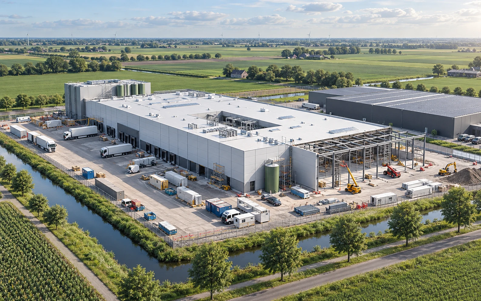 Illustratie van de ombouw van een voedingsmiddelenfabriek — gemaakt voor Panel Montage